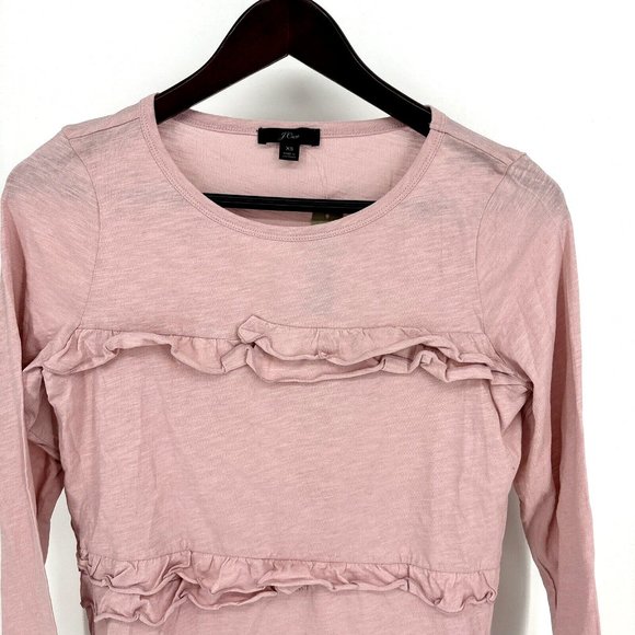 J Crew XS Pink Ruffled‎ Vintage Cotton Long Sleeve T-Shirt Tee NWT $39 - Picture 3 of 8